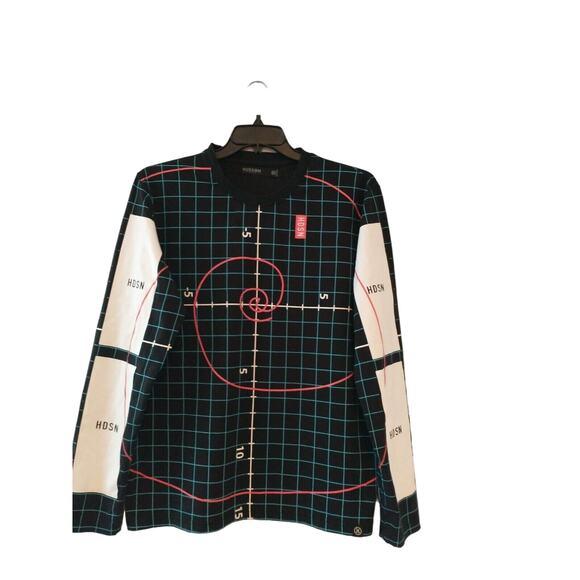 Hudson Outerwear Men's XL Shirt Black T-Shirt Grid Pattern Number Line Crewneck - Picture 6 of 16